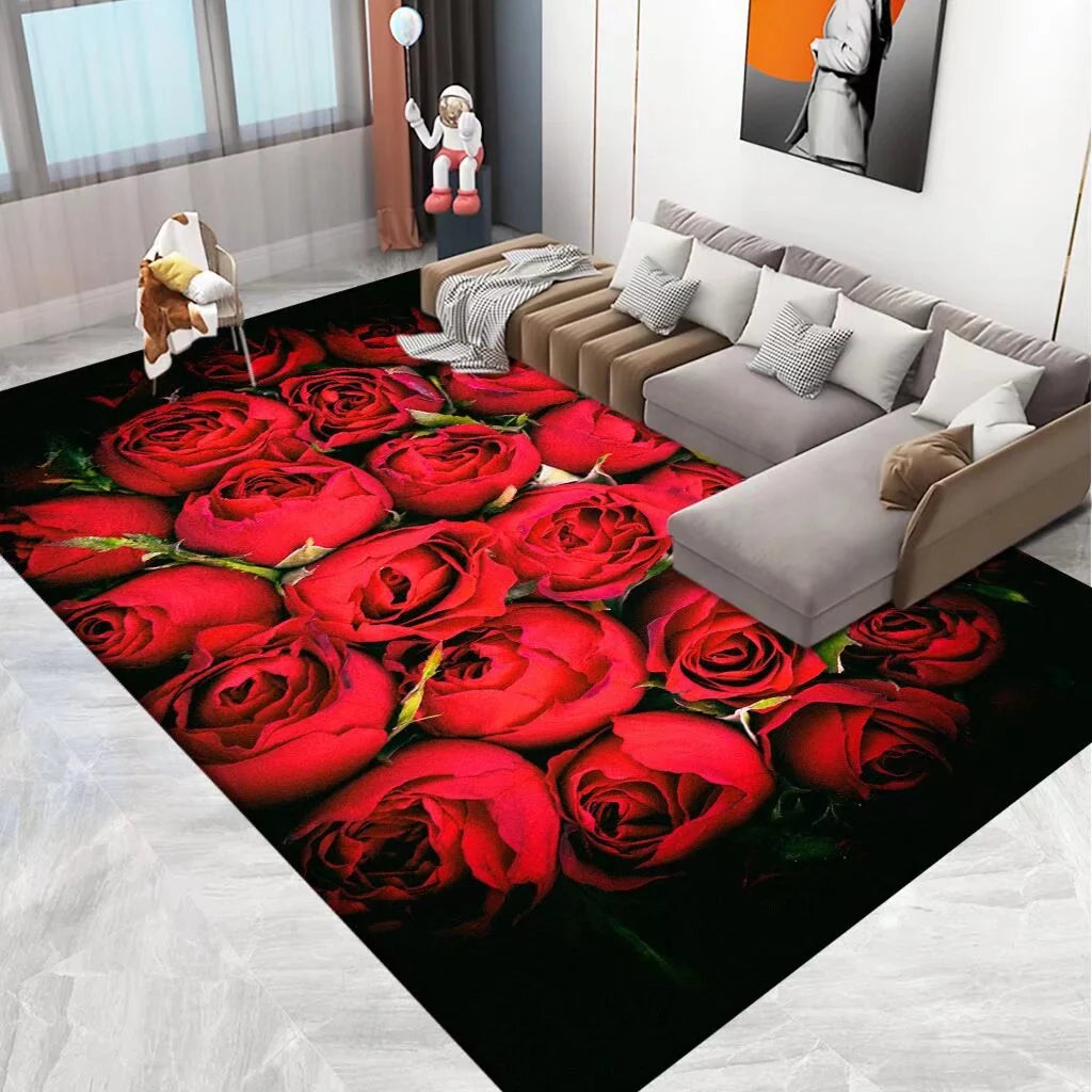 Area Rug 3D Floral Design Machine Washable & Stain-Resistant