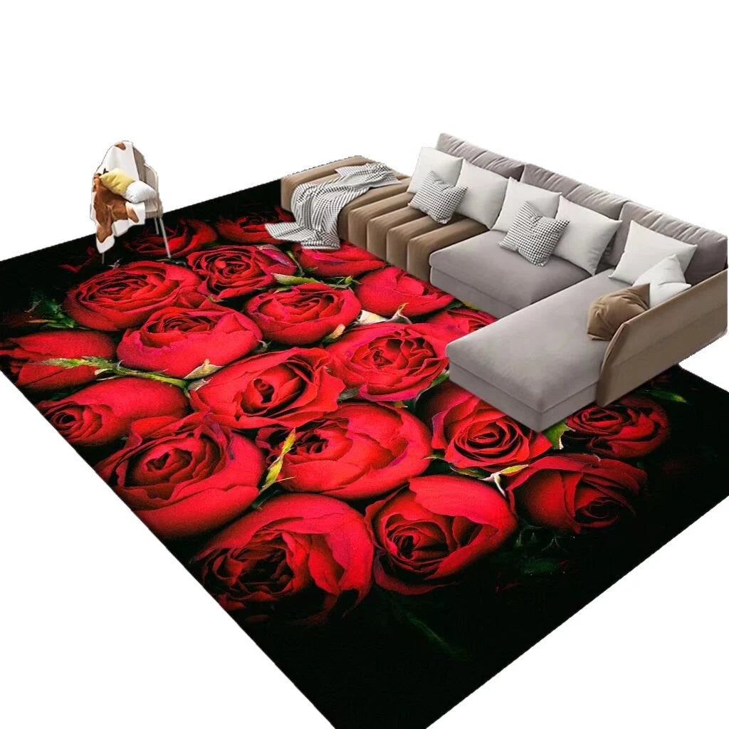 Area Rug 3D Floral Design Machine Washable & Stain-Resistant