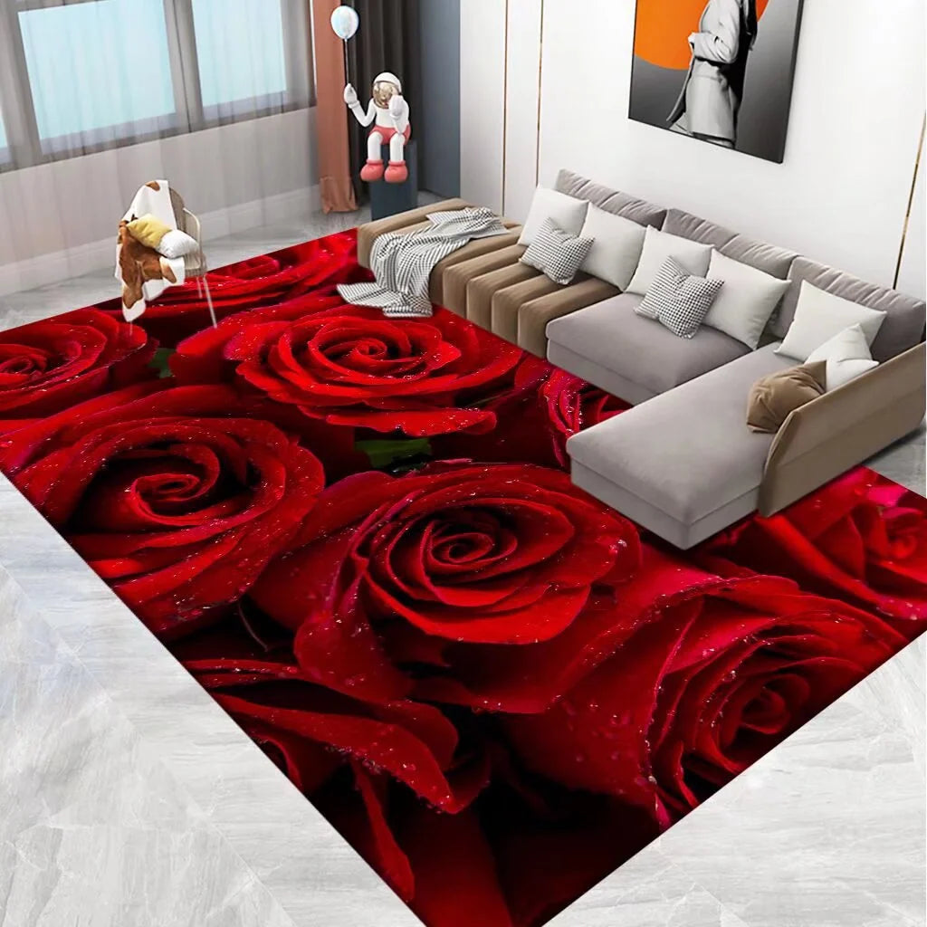 Area Rug 3D Floral Design Machine Washable & Stain-Resistant