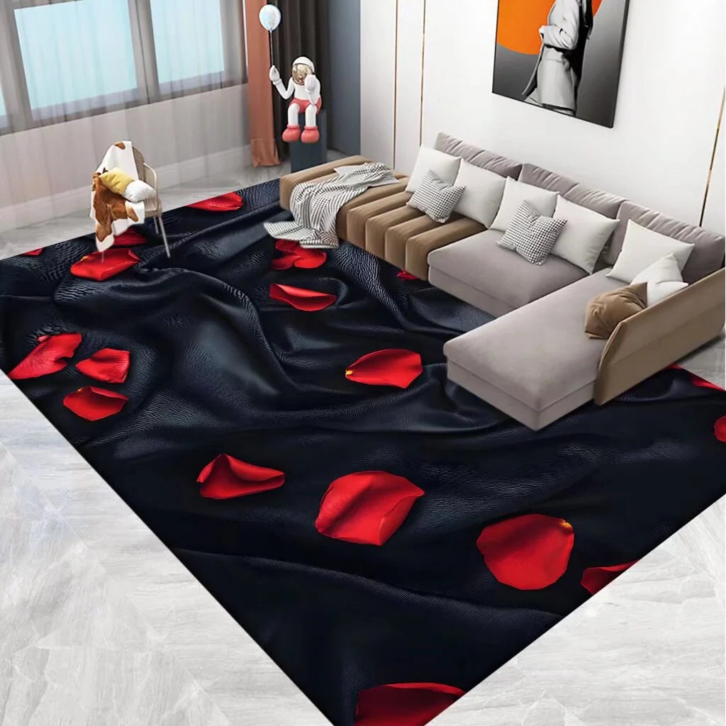 Area Rug 3D Floral Design Machine Washable & Stain-Resistant