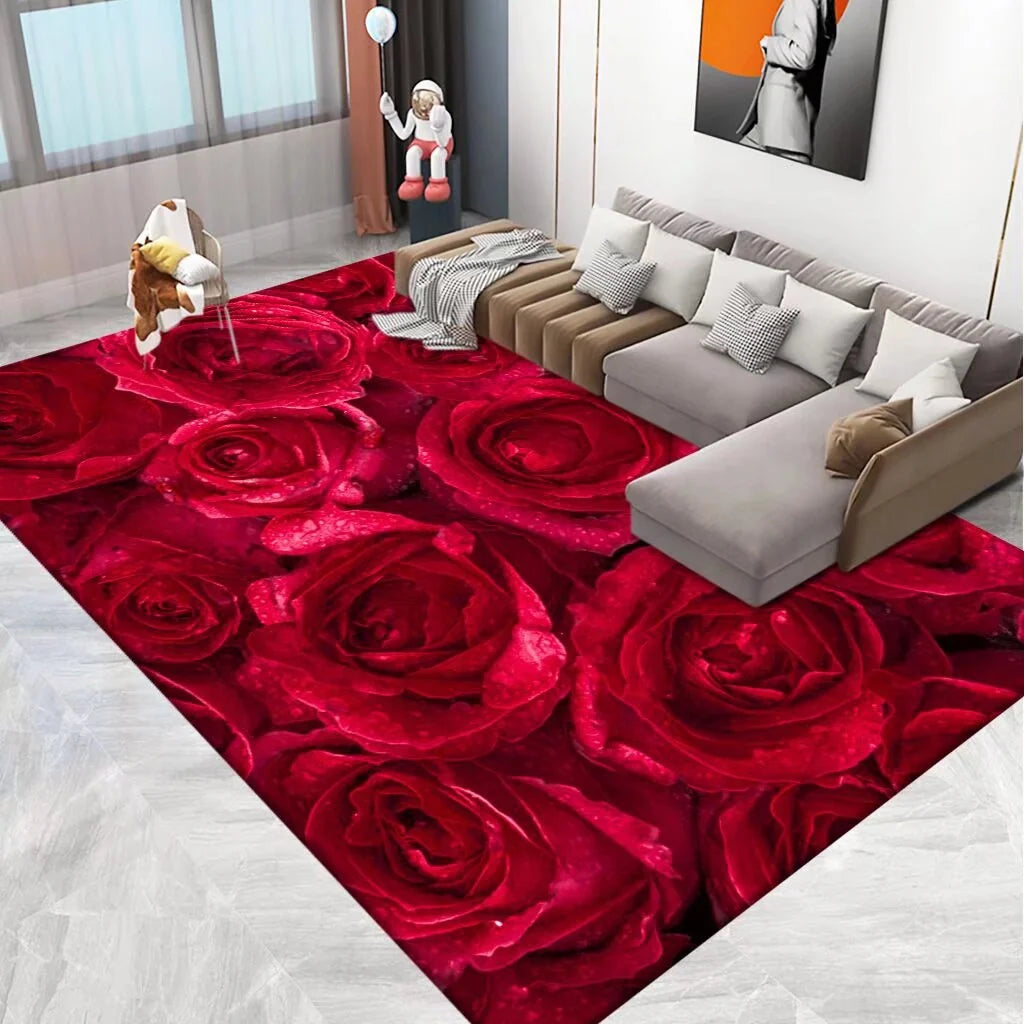 Area Rug 3D Floral Design Machine Washable & Stain-Resistant
