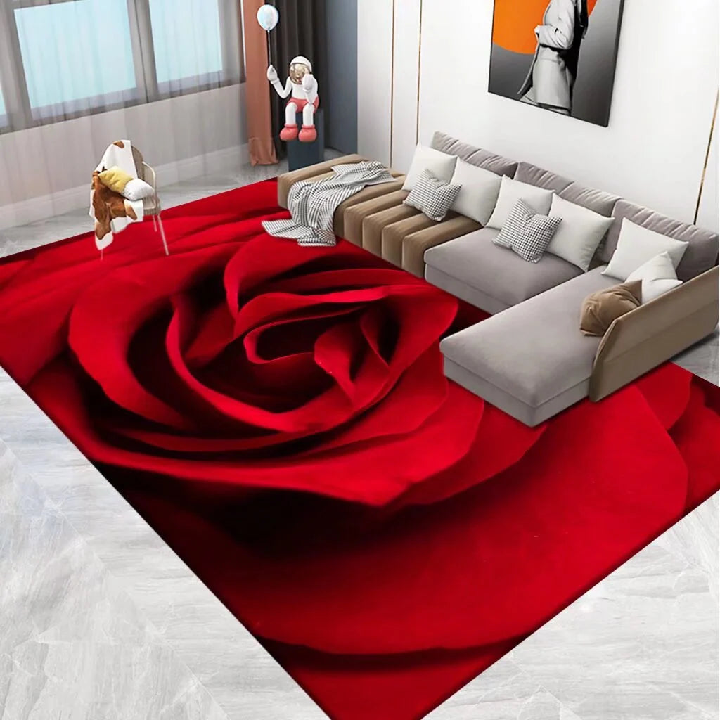 Area Rug 3D Floral Design Machine Washable & Stain-Resistant