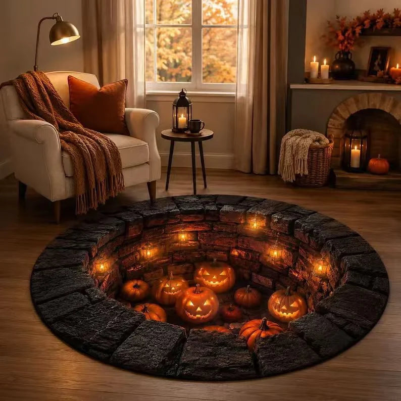 Area Rug 3D Pumpkin Lantern Design Soft Spot-Clean Care