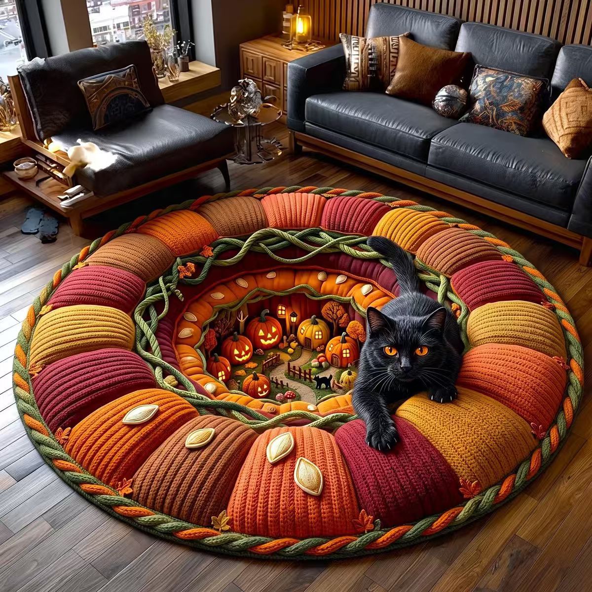 Area Rug 3D Pumpkin Lantern Design Soft Spot-Clean Care