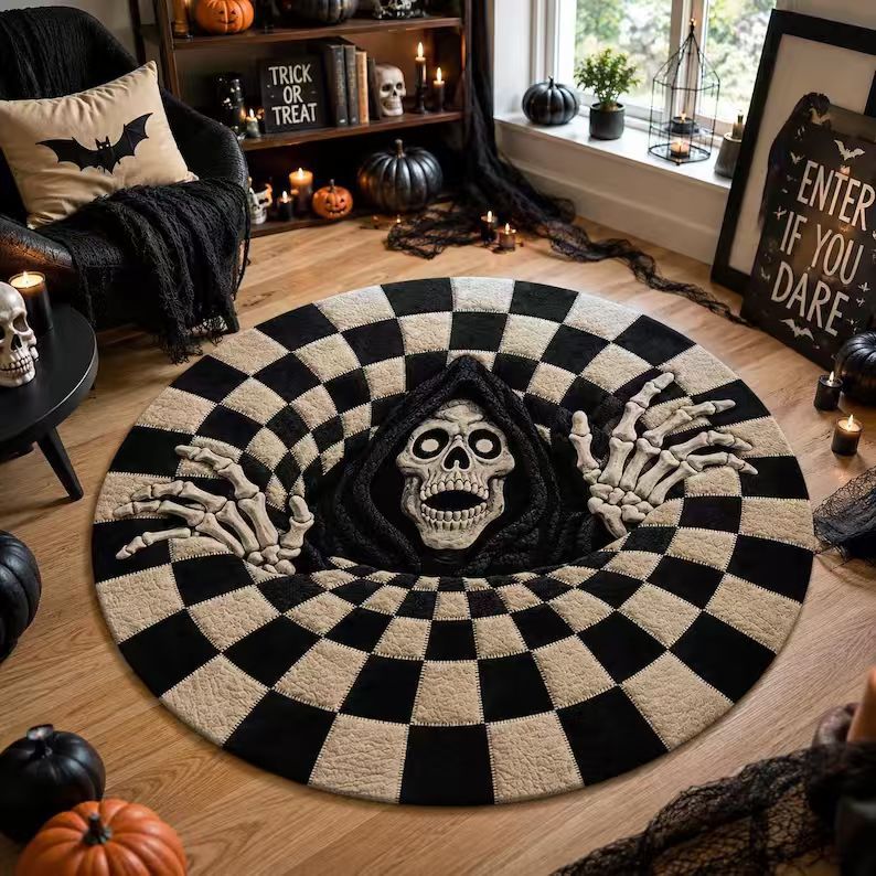 Area Rug 3D Pumpkin Lantern Design Soft Spot-Clean Care