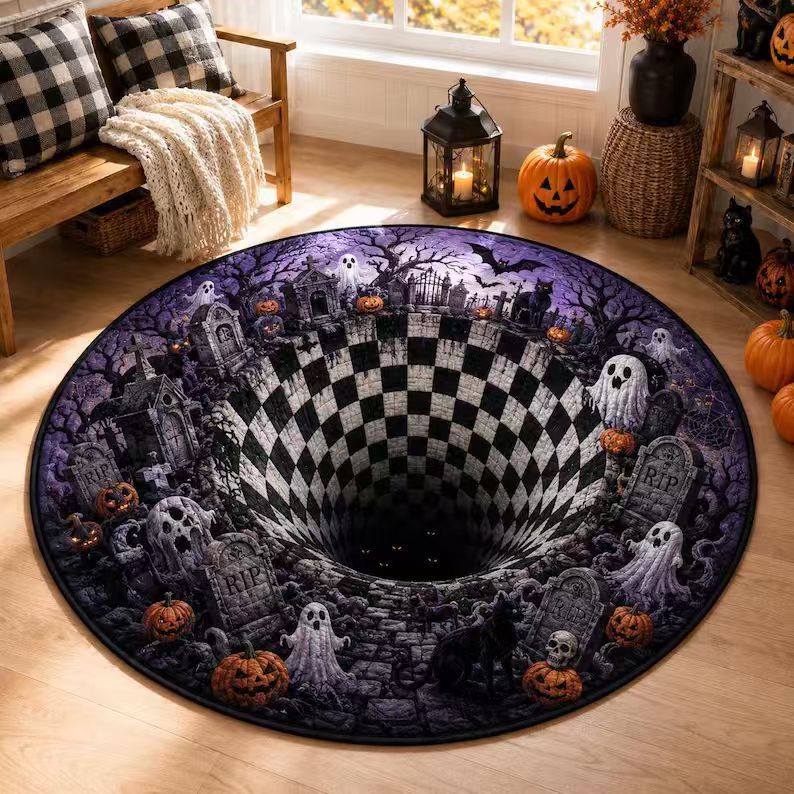 Area Rug 3D Pumpkin Lantern Design Soft Spot-Clean Care