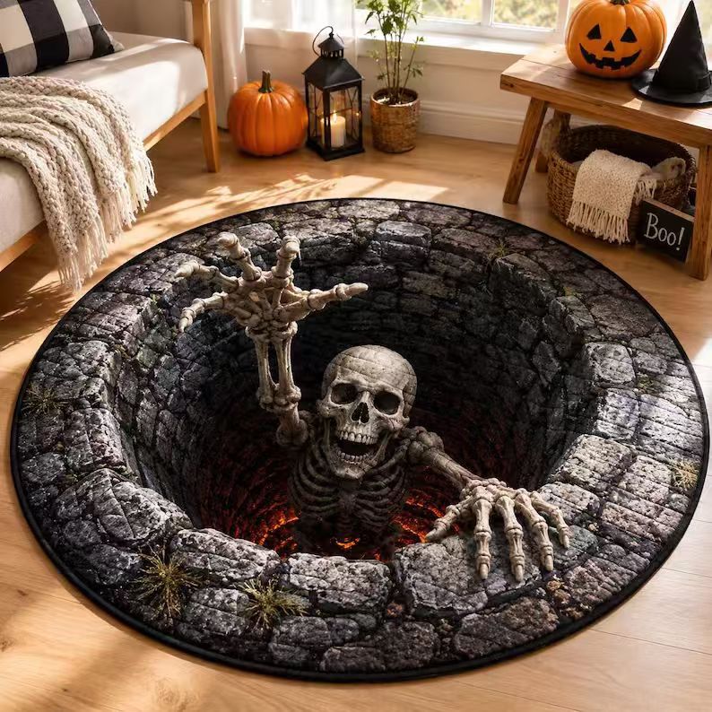 Area Rug 3D Pumpkin Lantern Design Soft Spot-Clean Care