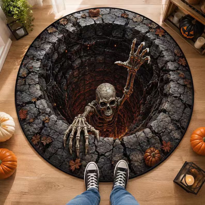 Area Rug 3D Pumpkin Lantern Design Soft Spot-Clean Care