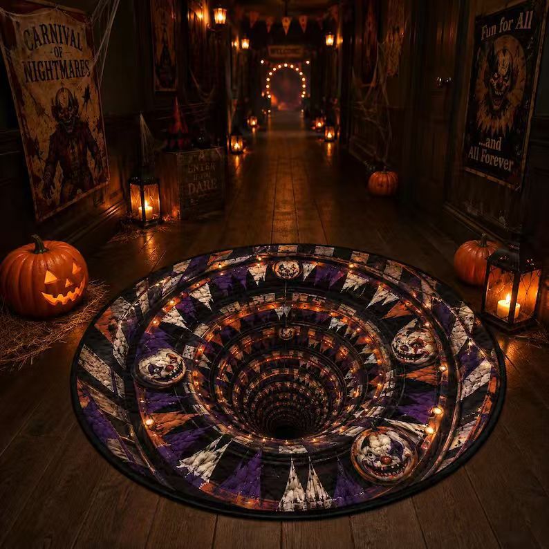 Area Rug 3D Pumpkin Lantern Design Soft Spot-Clean Care