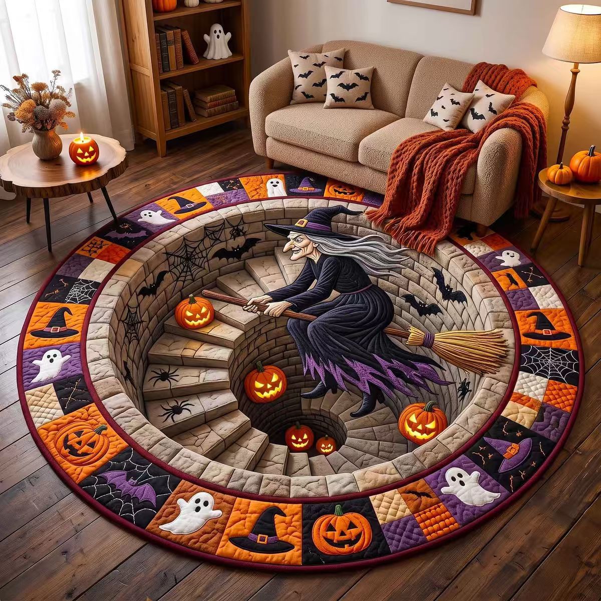 Area Rug 3D Pumpkin Lantern Design Soft Spot-Clean Care