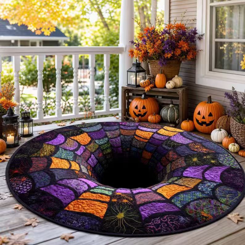 Area Rug 3D Pumpkin Lantern Design Soft Spot-Clean Care