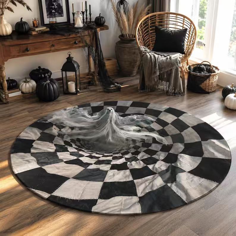 Area Rug 3D Pumpkin Lantern Design Soft Spot-Clean Care