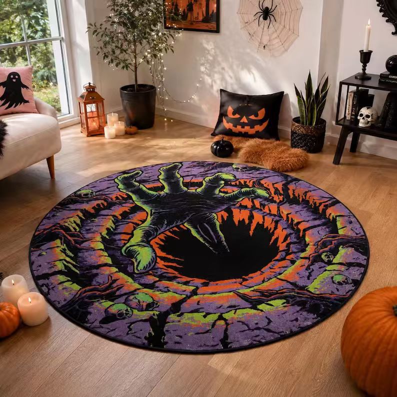 Area Rug 3D Pumpkin Lantern Design Soft Spot-Clean Care