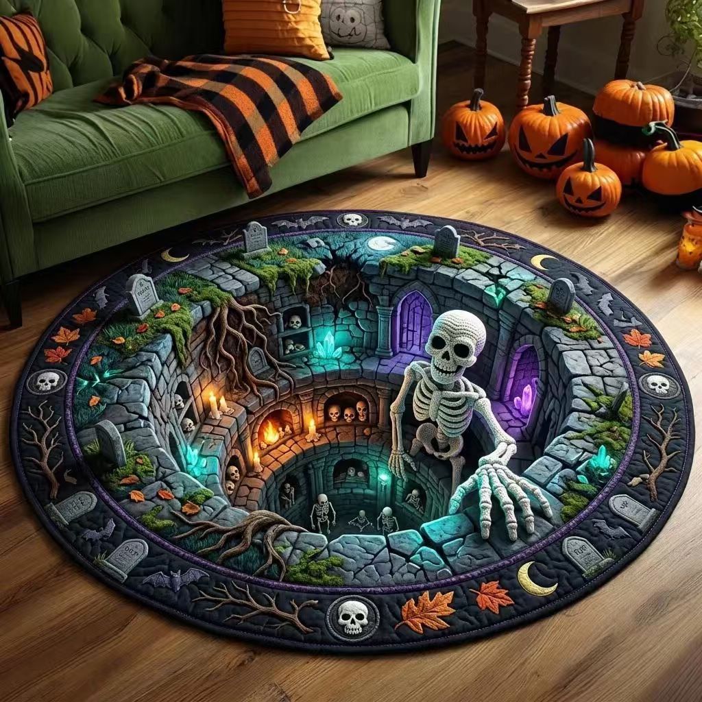 Area Rug 3D Pumpkin Lantern Design Soft Spot-Clean Care