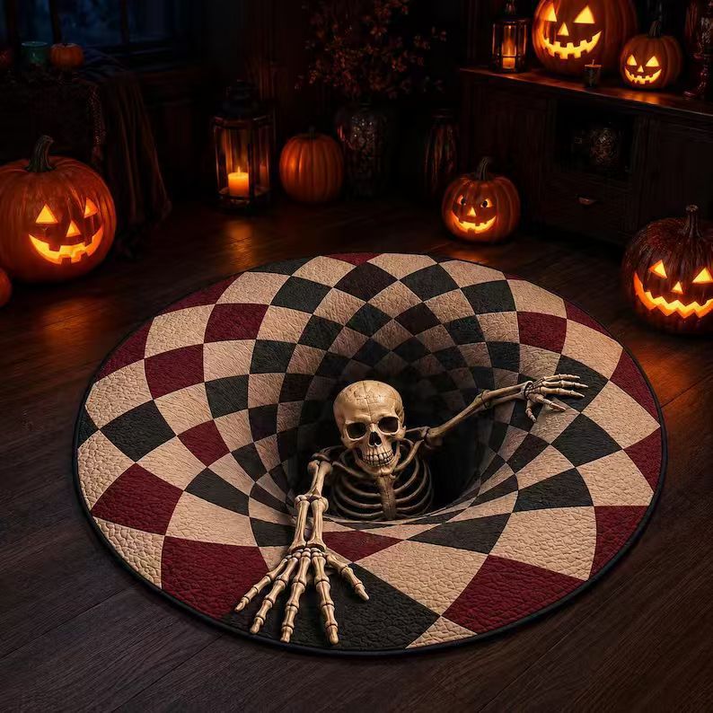 Area Rug 3D Pumpkin Lantern Design Soft Spot-Clean Care