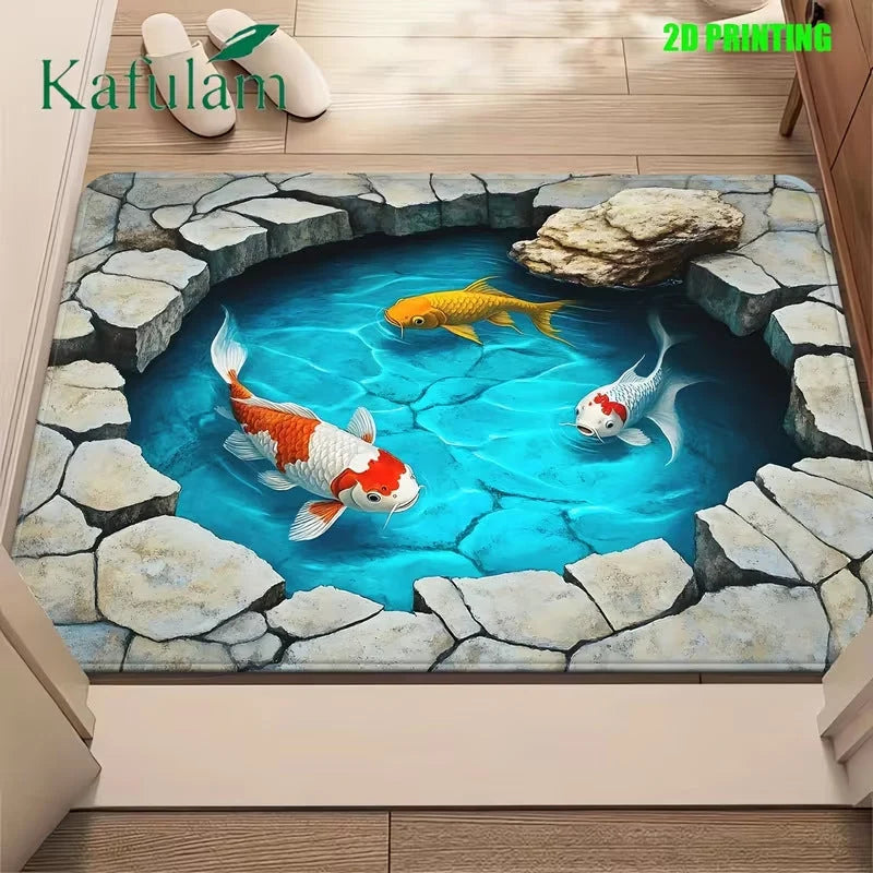 Area Rug 3D Well Illusion Machine Washable Non-Slip Backing