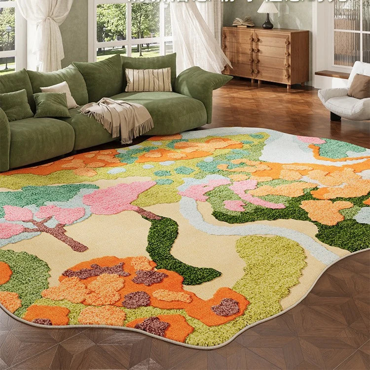Area Rug Floral Pattern Non-Slip Backing Easy-Clean Fibers