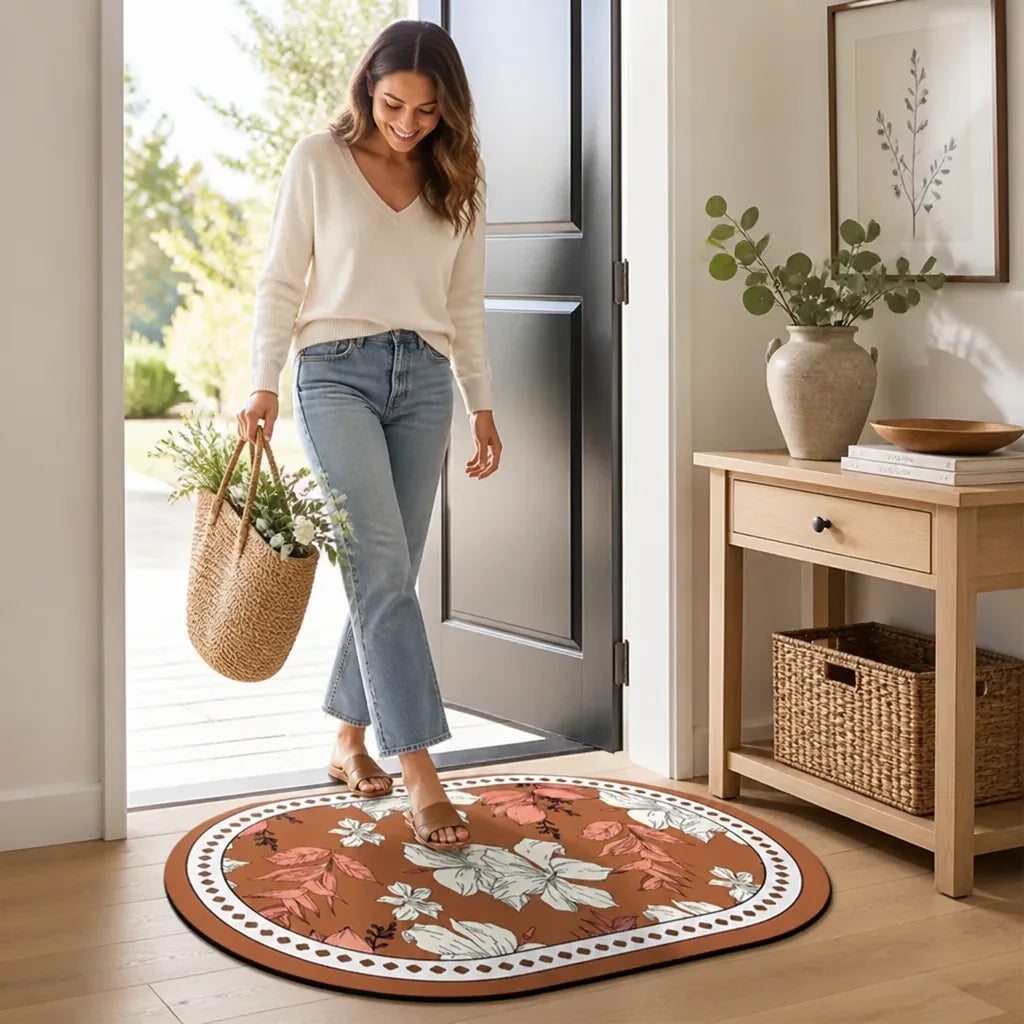 Area Rug French Country Floral Machine Washable Non-Slip