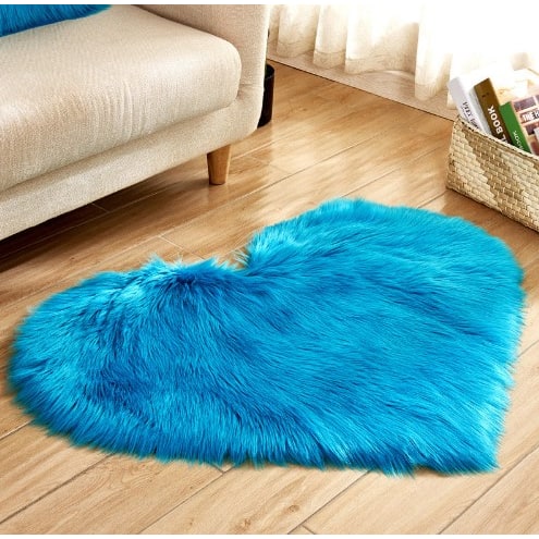 Area Rug Heart-Shaped Plush Faux Fur Non-Slip Pad Included