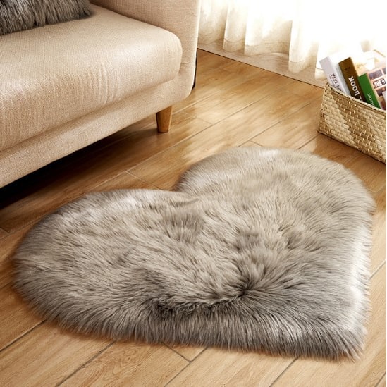 Area Rug Heart-Shaped Plush Faux Fur Non-Slip Pad Included