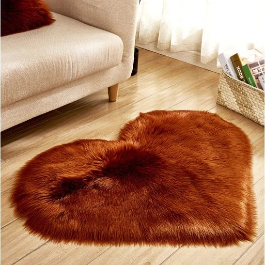 Area Rug Heart-Shaped Plush Faux Fur Non-Slip Pad Included