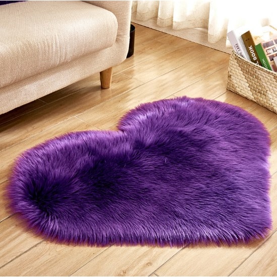 Area Rug Heart-Shaped Plush Faux Fur Non-Slip Pad Included