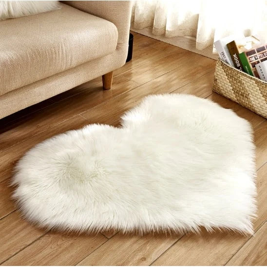 Area Rug Heart-Shaped Plush Faux Fur Non-Slip Pad Included