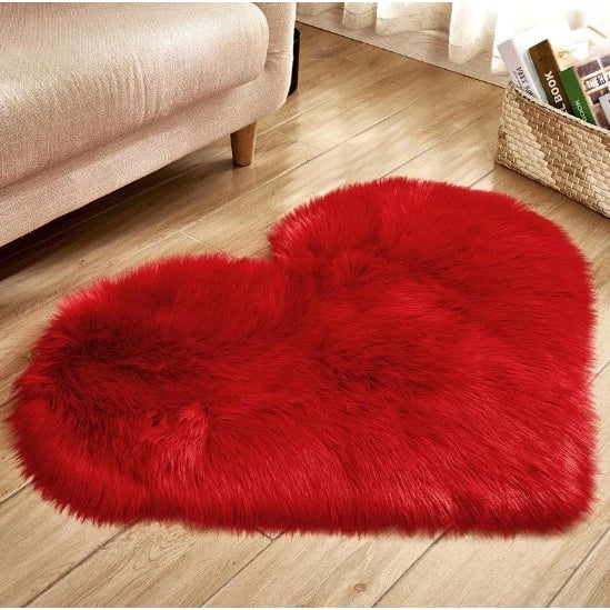 Area Rug Heart-Shaped Plush Faux Fur Non-Slip Pad Included