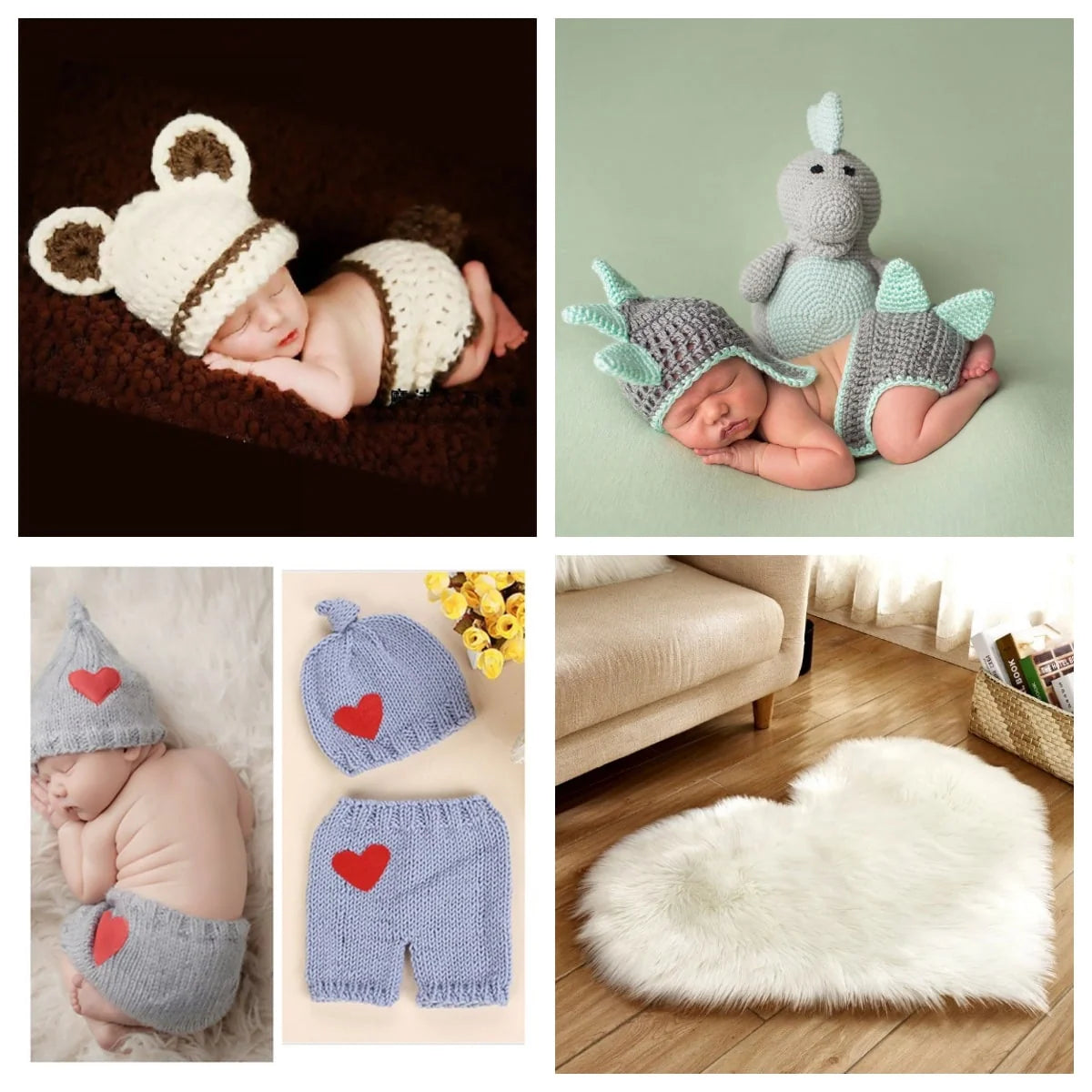 Area Rug Heart-Shaped Plush Faux Fur Non-Slip Pad Included