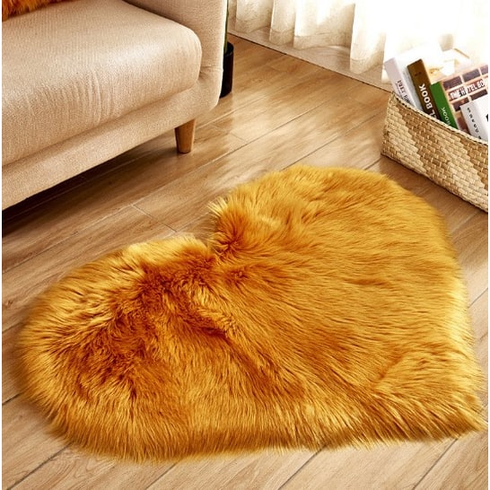 Area Rug Heart-Shaped Plush Faux Fur Non-Slip Pad Included