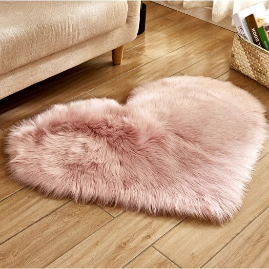 Area Rug Heart-Shaped Plush Faux Fur Non-Slip Pad Included