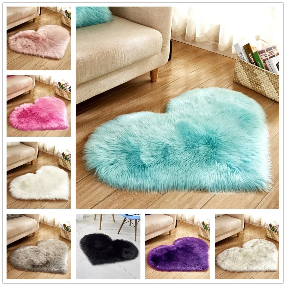 Area Rug Heart-Shaped Plush Faux Fur Non-Slip Pad Included