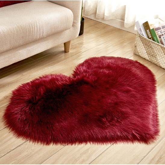 Area Rug Heart-Shaped Plush Faux Fur Non-Slip Pad Included