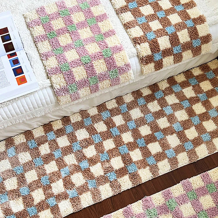 Area Rug Plush Checkered Non-Slip Machine Washable