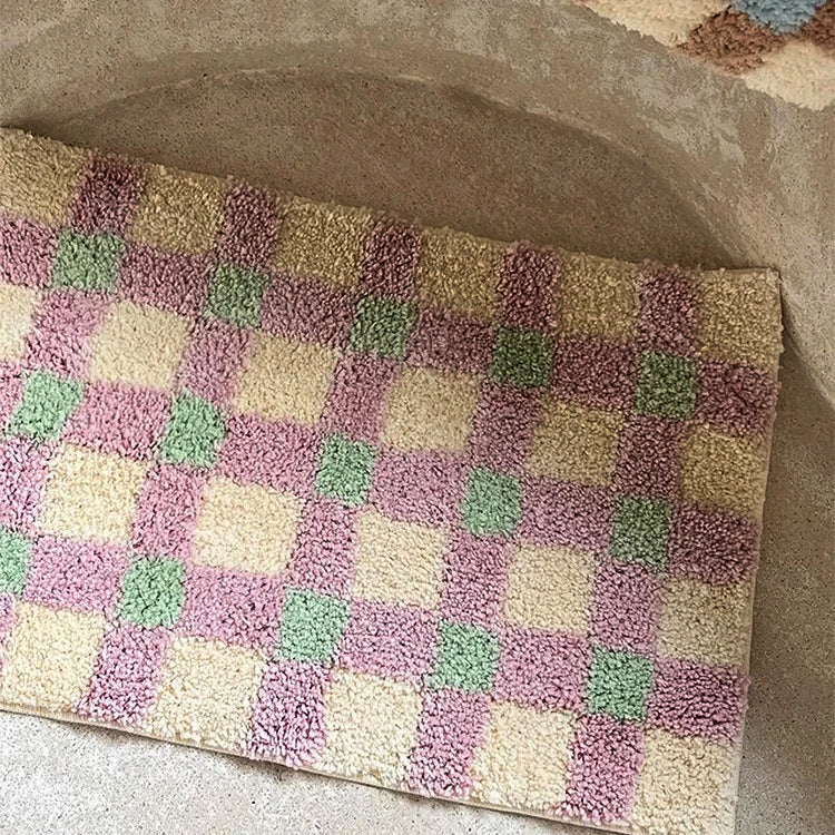 Area Rug Plush Checkered Non-Slip Machine Washable