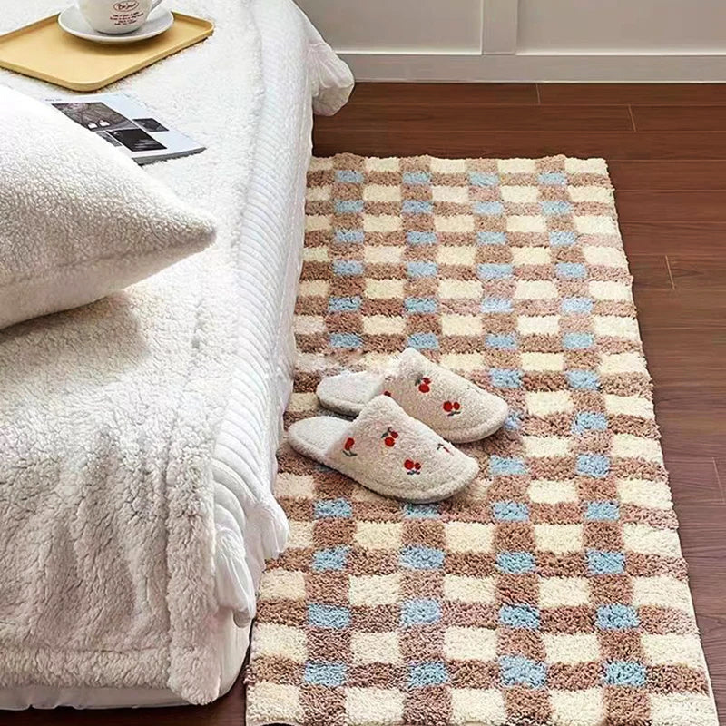 Area Rug Plush Checkered Non-Slip Machine Washable