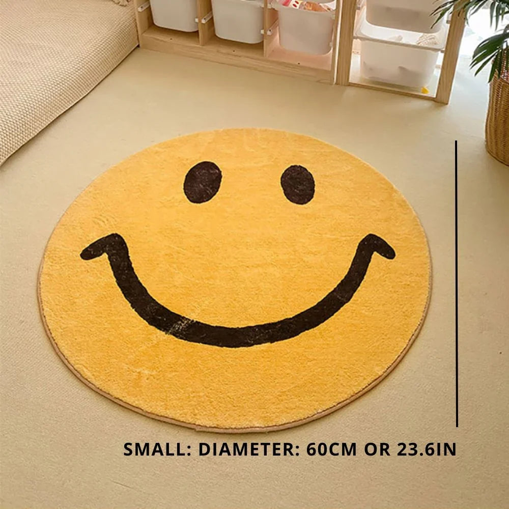 Area Rug Round Yellow Smiley Fleece Machine Washable