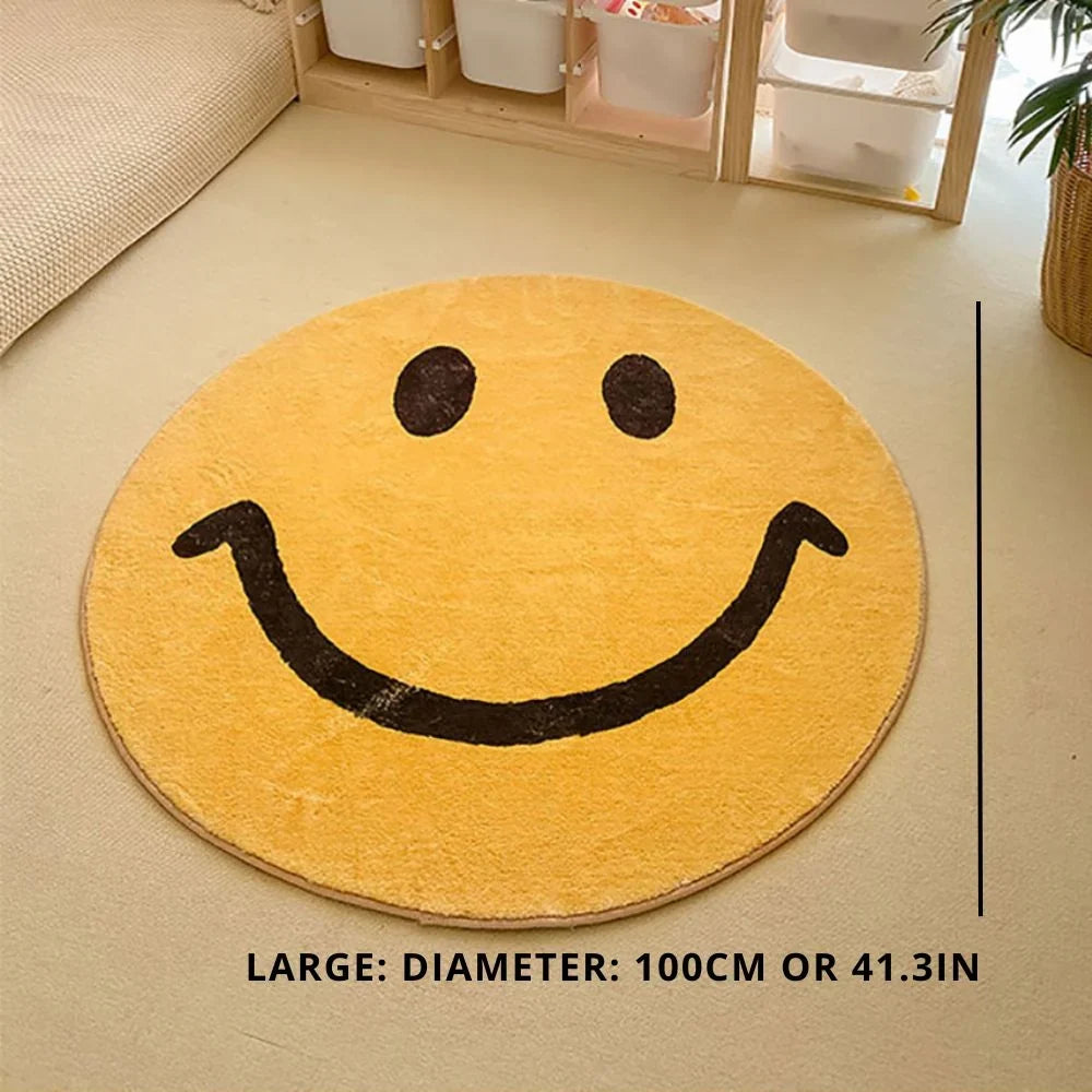 Area Rug Round Yellow Smiley Fleece Machine Washable