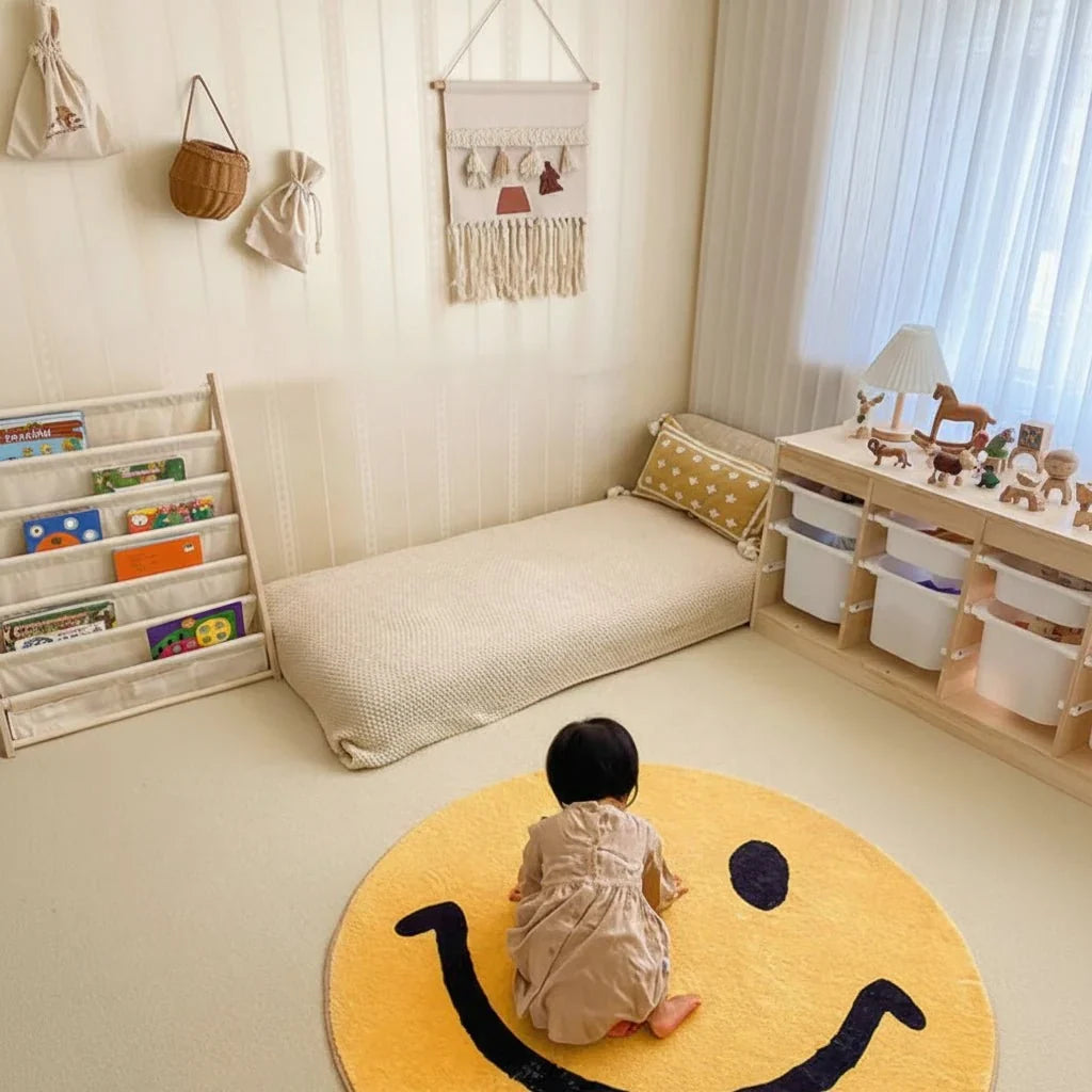 Area Rug Round Yellow Smiley Fleece Machine Washable