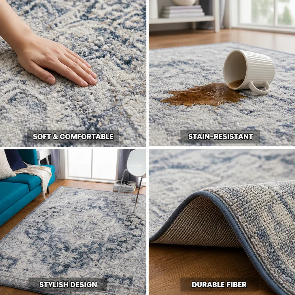 Area Rug Washed Persian Stain-Resistant Soft & Durable Fiber