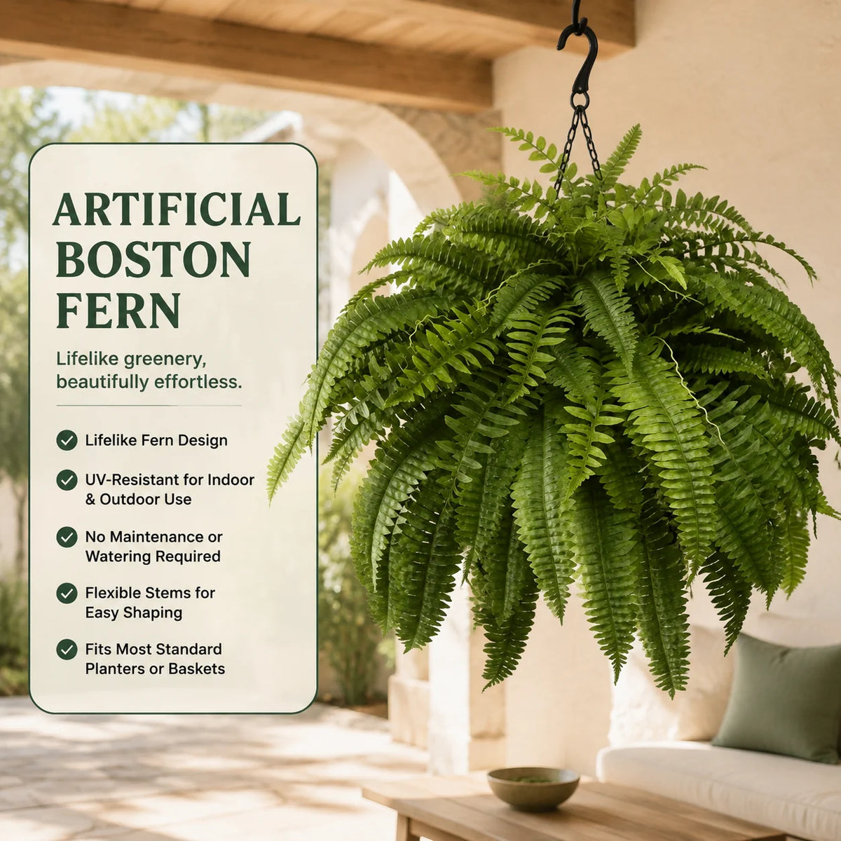 Artificial Boston Fern Lifelike Cascading Fronds UV Resistant