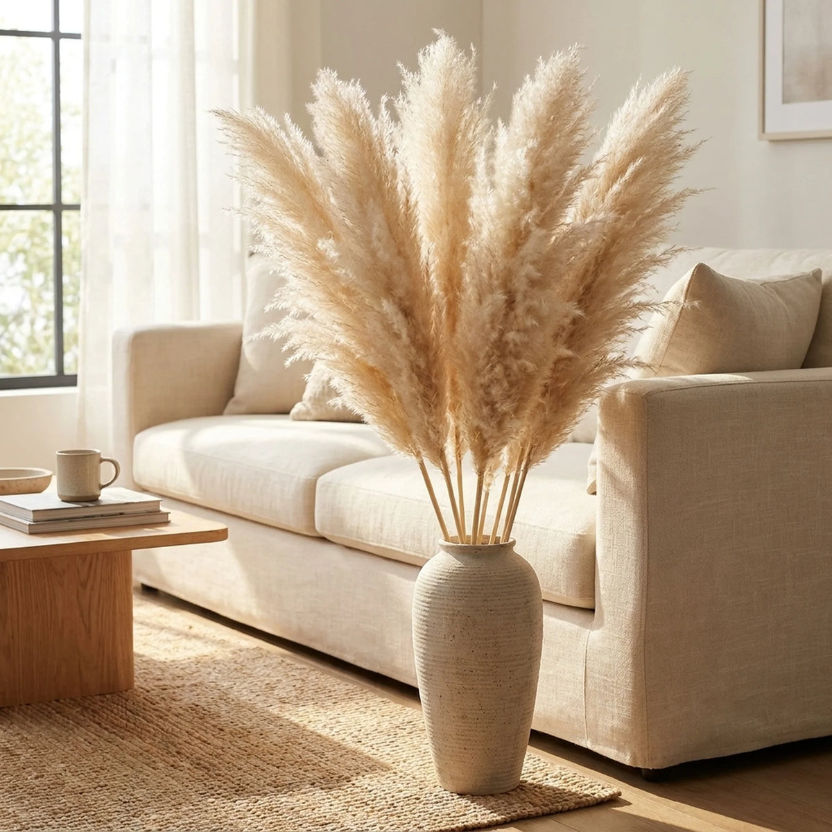 Artificial Pampas Grass Stems Feathery 25.6-Inch Decor