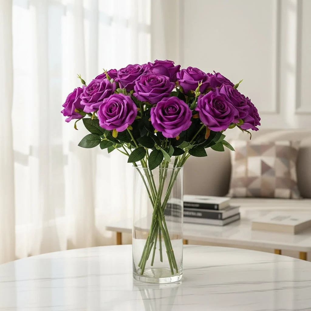 Artificial Roses Long-Stem Realistic Reusable Decor