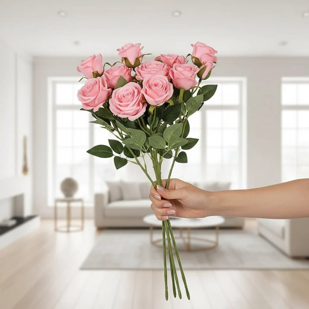 Artificial Roses Long-Stem Realistic Reusable Decor