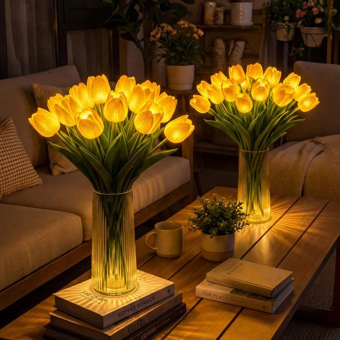 Artificial Tulip Bouquet Warm LED Lights Set of 10