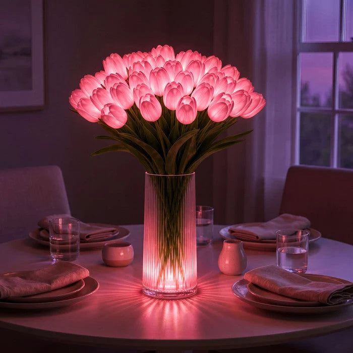 Artificial Tulip Bouquet Warm LED Lights Set of 10