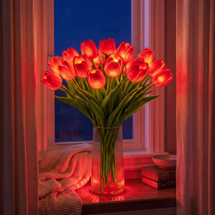 Artificial Tulip Bouquet Warm LED Lights Set of 10