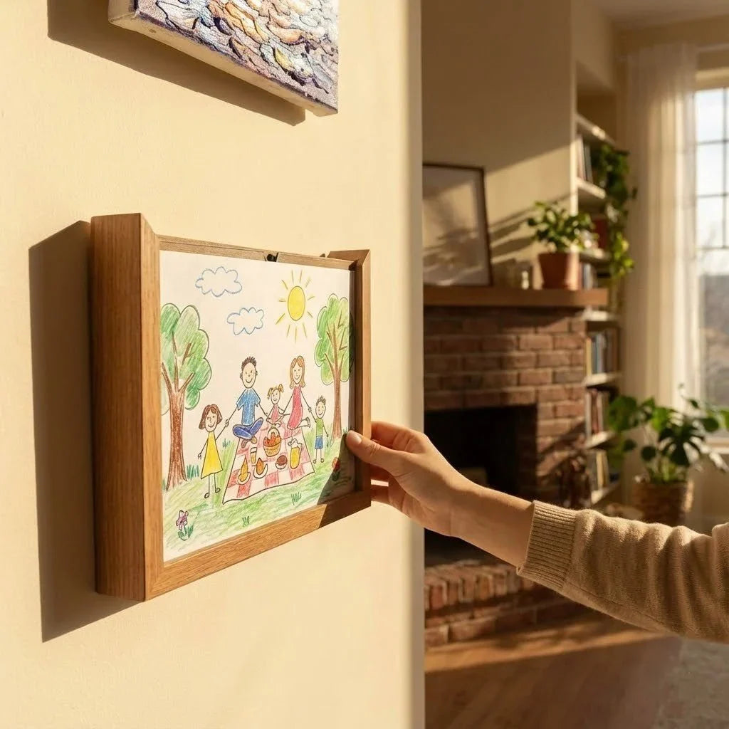 Artwork Display Frame Wood Front-Opening Built-In Storage