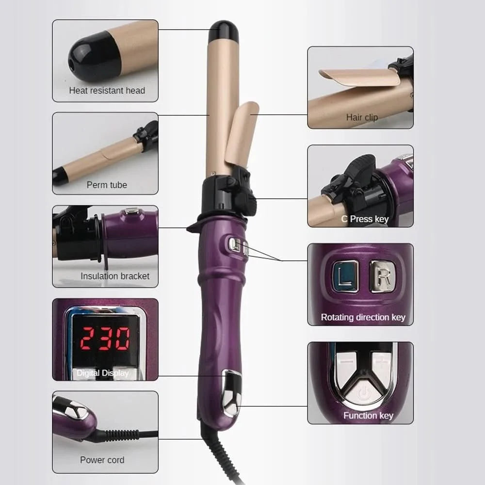 Automatic Curling Iron Cordless Ceramic-Coated Digital Temperature Control