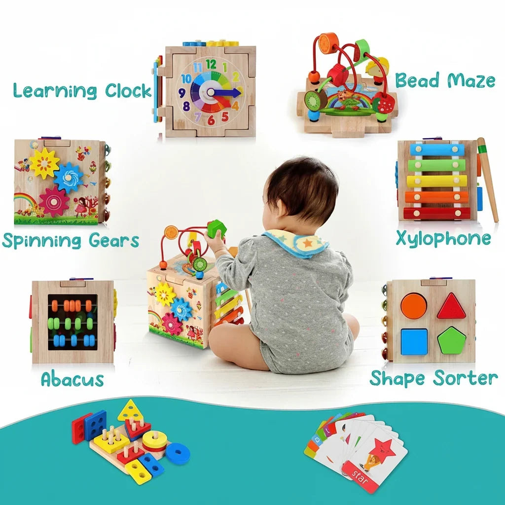 Baby Activity Cube 8 Activities Xylophone Natural Rubber